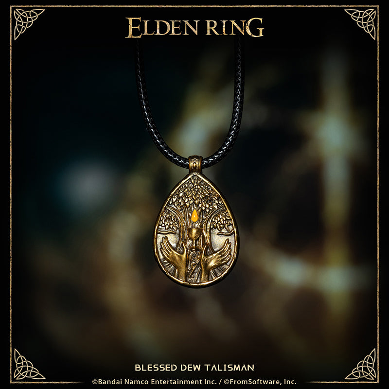 Starforged ELDEN RING Blessed Dew Talisman & Blessed Blue Dew Talisman Accessories Game Merchandise Officially Authorized Blessed Dew TalismanTalisman depicting a drop of the Erdtree's sap, a blessed boon.Gradually restores HP.It was once thought that the blessed sap of the Erdtree would drip from its boughs forever--but that age of plenty swiftly came to a close, and with time, the Erdtree became more an object of faith.